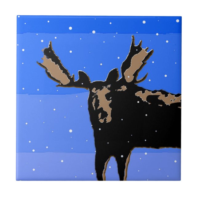 Moose in Winter  - Original Wildlife Art Tile (Front)