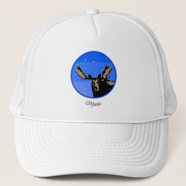 Moose in Winter  - Original Wildlife Art Trucker Hat (Front)