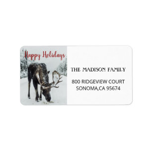 Moose In Winter Snow Christmas Label