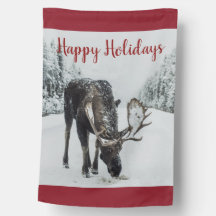 Moose In Winter Snow Christmas Outdoor Home Cabin