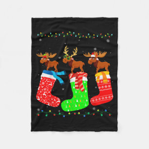 Moose In Xmas Socks Funny Holiday Ugly Sweater Chr Fleece Blanket