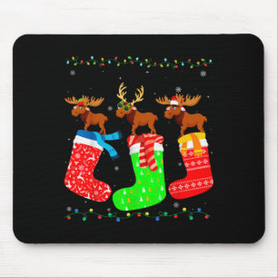Moose In Xmas Socks Funny Holiday Ugly Sweater Chr Mouse Mat