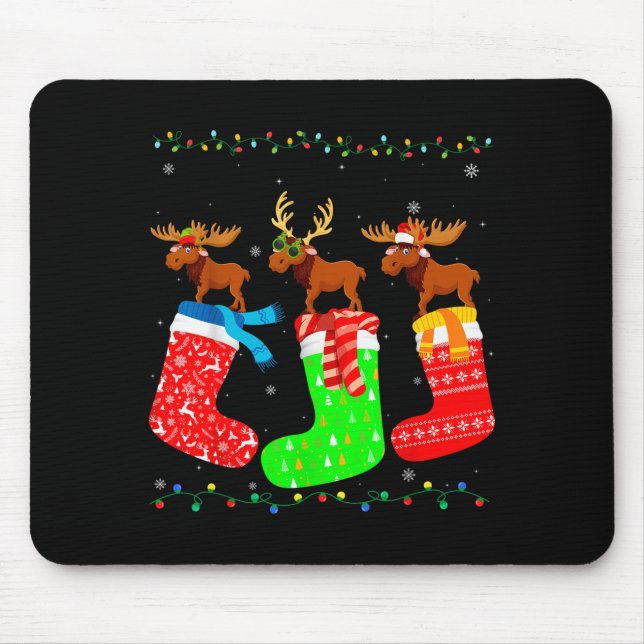 Moose In Xmas Socks Funny Holiday Ugly Sweater Chr Mouse Mat (Front)