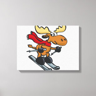 Moose is skating at winter   choose back colour canvas print