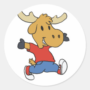 Moose kid walking cartoon choose backgroun colou classic round sticker