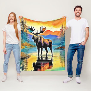 Moose Lake Sunset Majesty Fleece Blanket