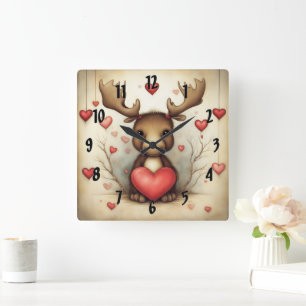 Moose Love 1 Square Wall Clock