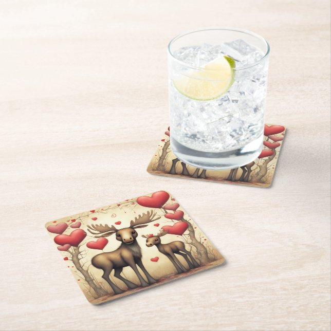 Moose Love 2 Square Paper Coaster (Insitu)