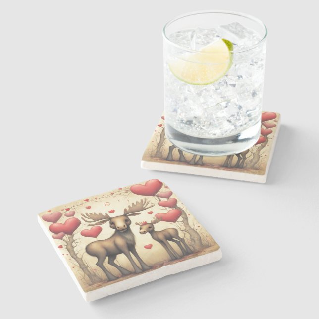 Moose Love 2 Stone Coaster (Side)