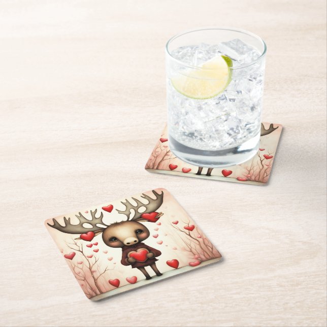 Moose Love 3 Square Paper Coaster (Insitu)
