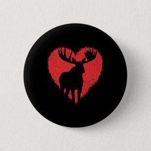 Moose Lover Valentines Day Cute Red Heart Wild Ani 6 Cm Round Badge