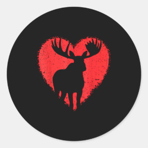 Moose Lover Valentines Day Cute Red Heart Wild Ani Classic Round Sticker