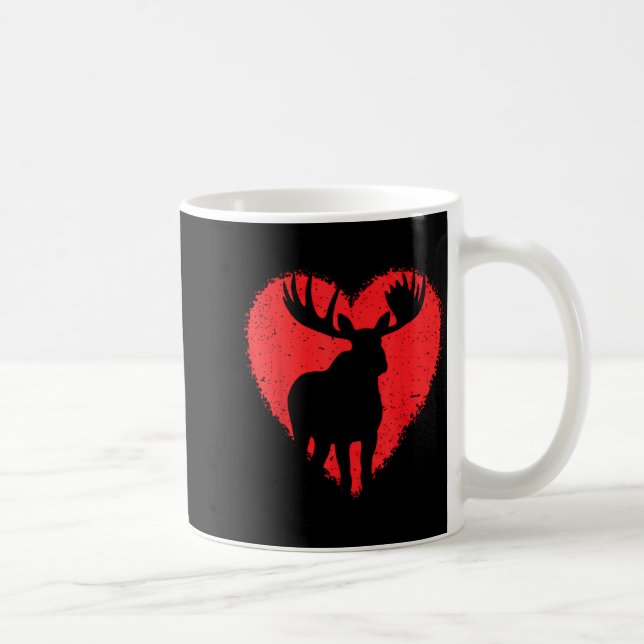 Moose Lover Valentines Day Cute Red Heart Wild Ani Coffee Mug (Right)