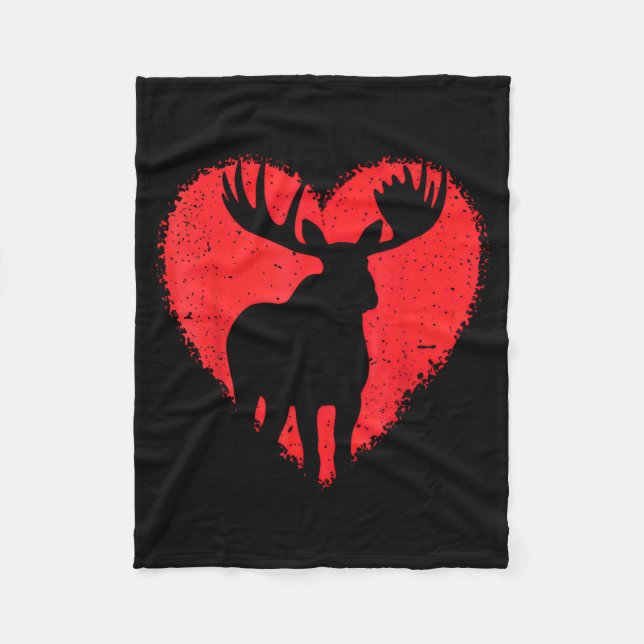 Moose Lover Valentines Day Cute Red Heart Wild Ani Fleece Blanket (Front)