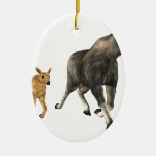 Moose Mum & Baby Ceramic Tree Decoration