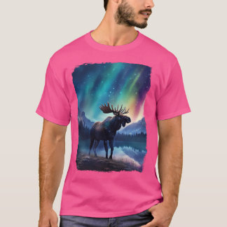 Moose Northern Light Aurora Borealis Scenery Mount T-Shirt