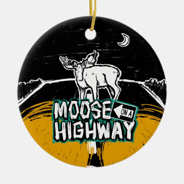 Moose on a Highway Ornament (Front)