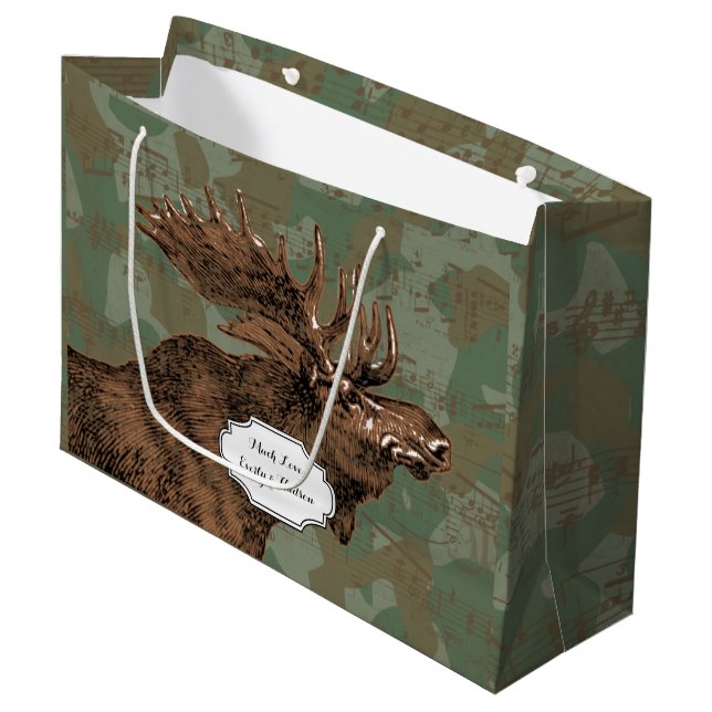 Moose on Camouflage Large Gift Bag (Front Angled)