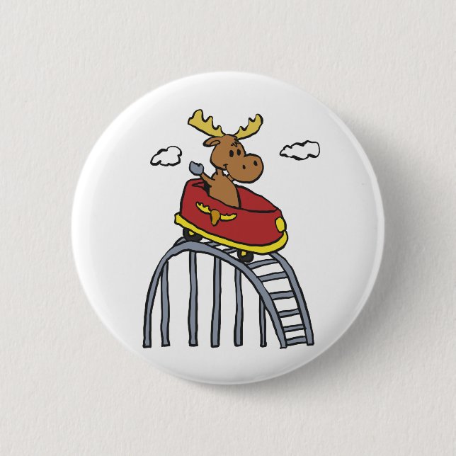 Moose on Roller Coaster | choose background colour 6 Cm Round Badge (Front)