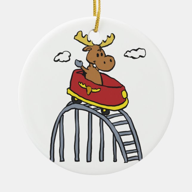 Moose on Roller Coaster | choose background colour Ceramic Tree Decoration (Front)