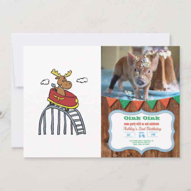 Moose on Roller Coaster | choose background colour Invitation (Front)