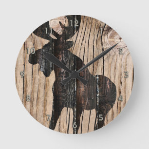 Moose on Wood Clock Natural