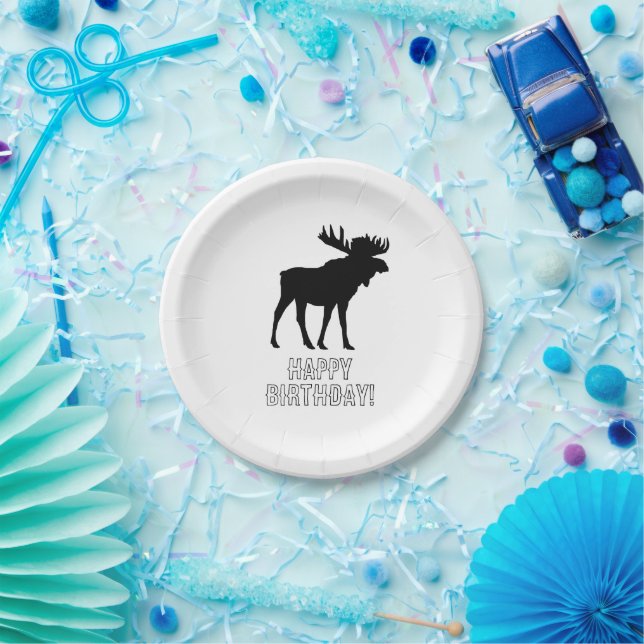 Moose Painting Silhouette Wilderness Birthday Paper Plate (Party)