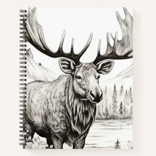 Moose Peaceful Nature Prairie Sketch Drawing Style Notebook