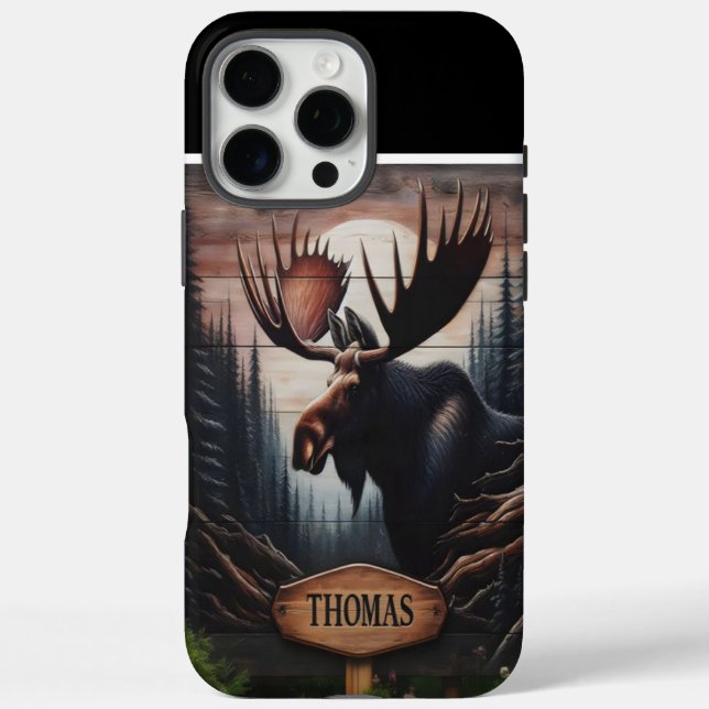Moose Portrait With Name Case-Mate iPhone Case (Back)