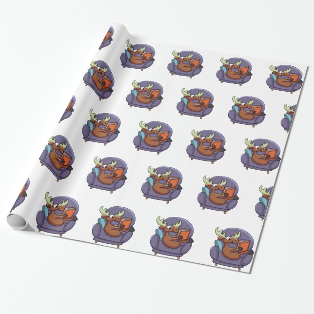 Moose reading a book on a sofa | choose back color wrapping paper (Unrolled)