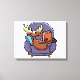 Moose reading a book on a sofa   choose back colou canvas print