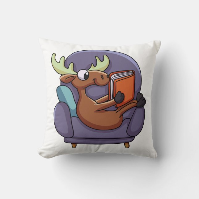 Moose reading a book on a sofa | choose back colou cushion (Front)