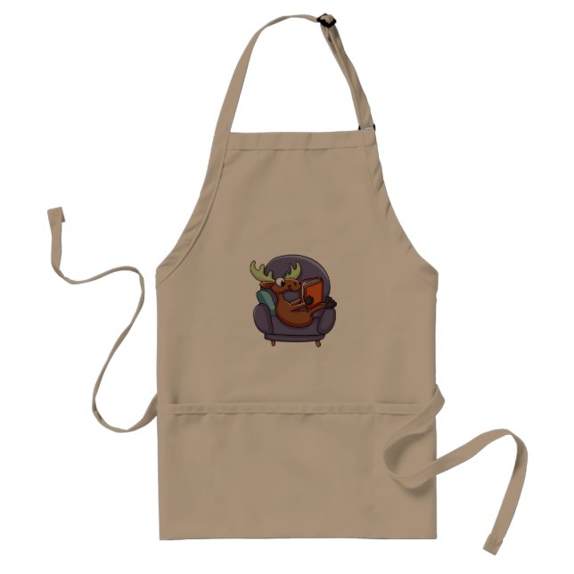 Moose reading a book on a sofa | choose back colou standard apron (Front)