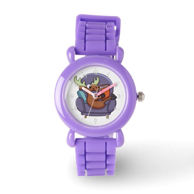 Moose reading a book on a sofa | choose back colou watch (Front)