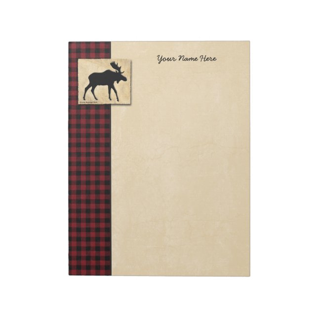 Moose Red Black Check Border Notepad (Rotated)