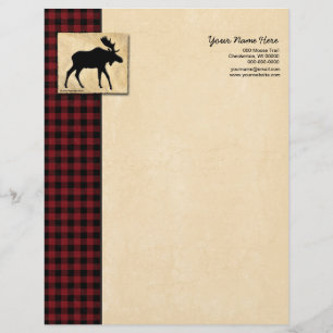 Moose Red Black Check Personalized Letterhead
