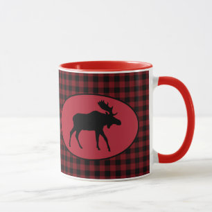 Moose Red Black Plaid Mug
