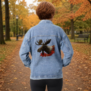 Moose Red Maple Leaves Denim Jacket