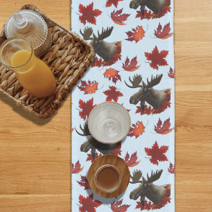 Moose Red Maple Leaves Long Table Runner