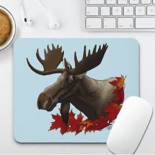 Moose Red Maple Leaves Mouse Mat