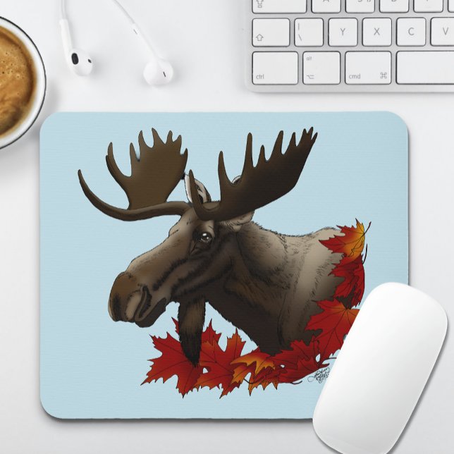 Moose Red Maple Leaves Mouse Mat (Creator Uploaded)