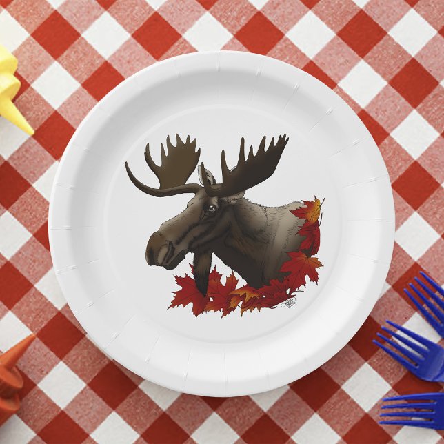 Moose Red Maple Leaves Paper Plate (Creator Uploaded)