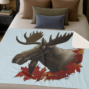 Moose Red Maple Leaves Sherpa Blanket