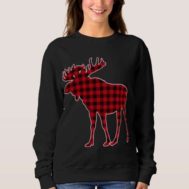 Moose Red Plaid Buffalo Matching Pajama Sweatshirt (Front)