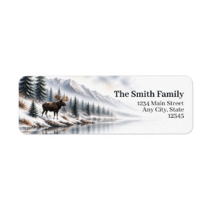 Moose Return Address Labels Winter Forest