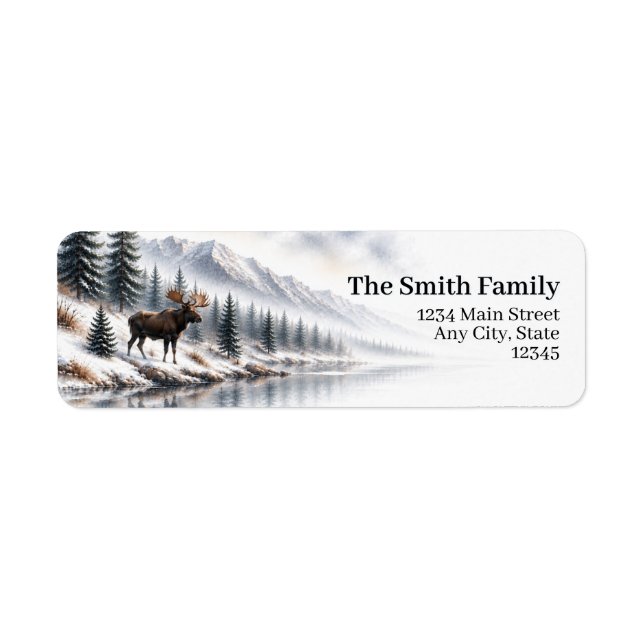 Moose Return Address Labels | Winter Forest (Front)
