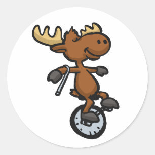 Moose riding unicycle   choose background colour classic round sticker