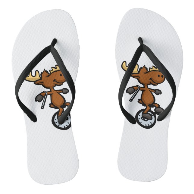 Moose riding unicycle | choose background colour flip flops (Footbed)