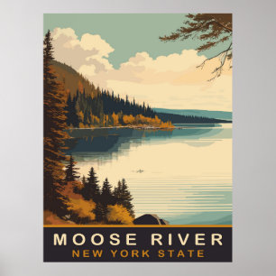 Moose River, NY, Vintage Travel Poster