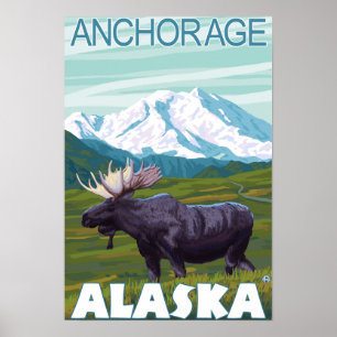 Moose Scene - Anchorage, Alaska Poster